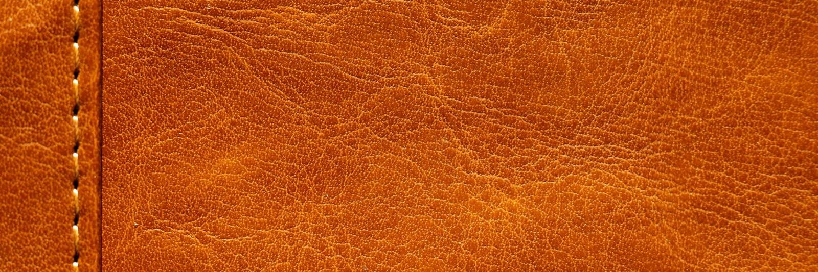 Tan leather grain crossed by a line of stitching